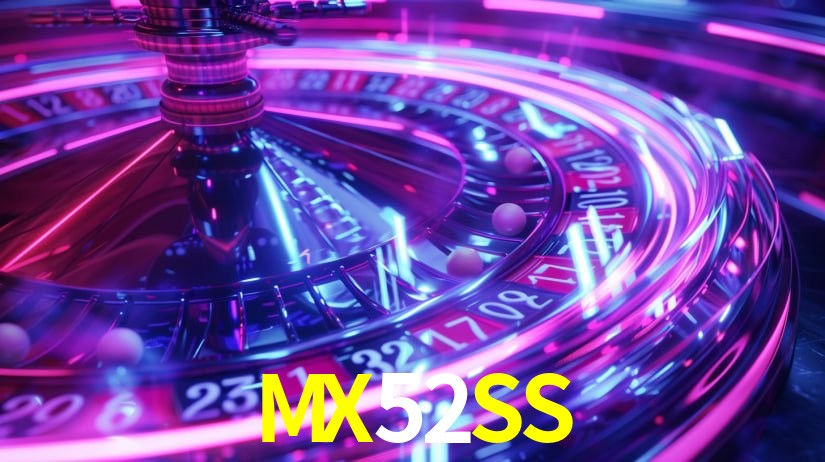 Una escena digital vívida inspirada en casino con MX52SS mostrado prominentemente, luces brillantes, fichas, cartas y acentos dorados.