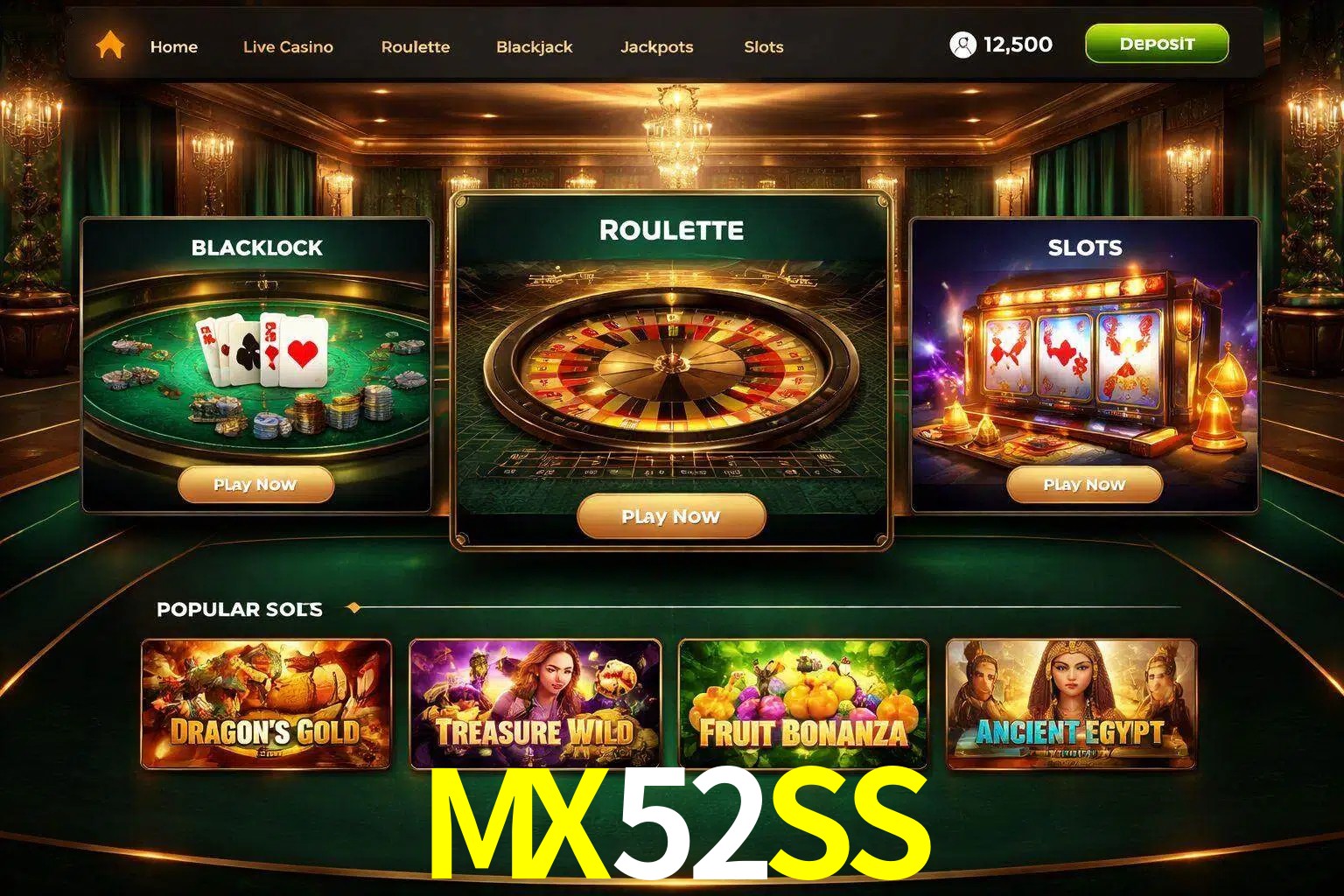 Vista de la plataforma MX52SS Casino mostrando categorías organizadas de juegos en línea